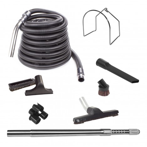 Central Vacuum Kit - 35' (9 m) Hose - Floor Brush - Dusting Brush - Upholstery Brush - Crevice Tool - Telescopic Wand - Metal Hose Hanger - Tool Caddy