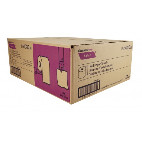 Papier essuie-mains - largeur de 7,9" (20,1 cm) - rouleau de 350' (106,6 m) - boîte de 12 rouleaux - blanc - Cascades Pro H030