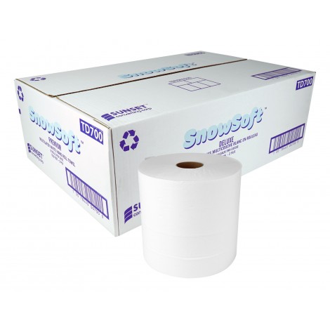 Multilayer Hand Paper Towel Premium SUNSET Snow Soft - 2-ply - 700' - Box of 6 Rolls - White - TD700