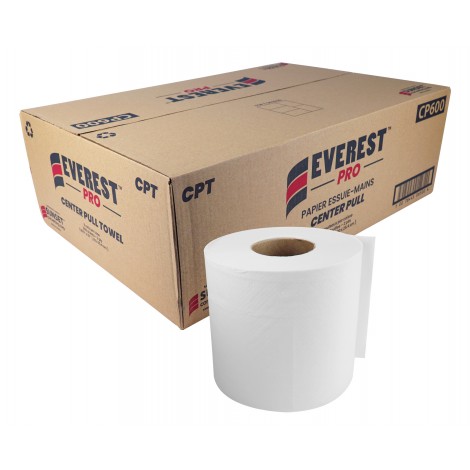 **sub*Papier essuie-mains 2 épaisseurs à tirage central - largeur de 20 cm (7,8") - 600 feuilles -  boîte de 8 rouleaux - blanc - SUNSET Everest Pro CP600