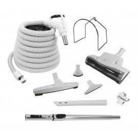 Central Vacuum  Kit - 40' (12.2 m) Electric Hose with Ergonomic Handle - Air Nozzle - Floor Brush - Dusting Brush - Upholstery Brush - Crevice Tool - Telescopic Wand - Metal Hose Hanger