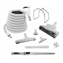 Central Vacuum  Kit - 40' (12.2 m) Hose with Ergonomic Handle - Air Nozzle - Floor Brush - Dusting Brush - Upholstery Brush - Crevice Tool - Telescopic Wand - Metal Hose Hanger