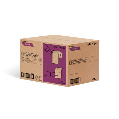 Papier hygiénique standard - 2 épaisseurs - 4" x 3,2" (10,2 cm x 8,1 cm) - boîte de 48 rouleaux de 500 feuilles - blanc - Cascades Pro B042