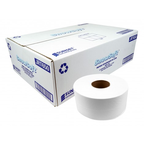 Papier hygiénique mini JRTde Snow Soft - 2.5 core - 2 plis - 12 rouleaux par caisse - 650 pieds par rouleau - fabriqué au Canada - JRT650