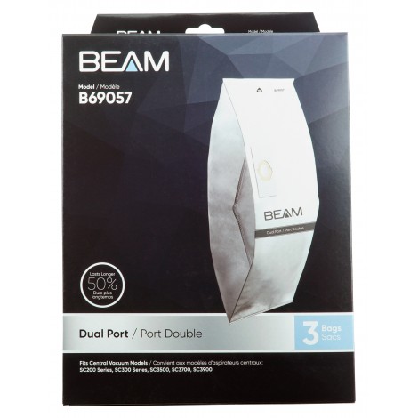 Paper Bags for Beam Central Vacuum Cleaners with Two Openings - Pack of 3 Bags