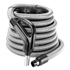 Complete Hose for Central Vacuum 50' (15 m) Long - 1 3/8" Diameter - with Gas Pump Handle 360° Swivel - 24V - Silver