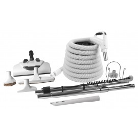 Central Vacuum Kit - 30' (9 m) Silver Electrical Hose - Wessel-Werk Power Nozzle - Floor Brush - Dusting Brush - Upholstery Brush - Crevice Tool - 2 Telescopic Wands - Hose and Tools Hangers - White