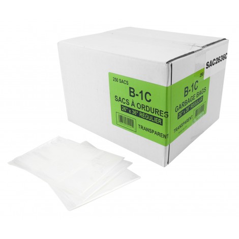 Commercial Garbage / Trash Bags - Regular - 26" x 36" (66 cm x 91.6 cm) - Clear - Box of 250