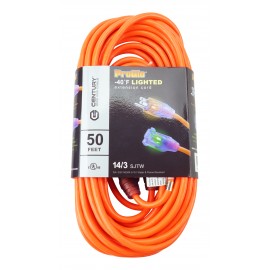 50' Extension Cord with Lighted Ends, 3-Wire Grounded, 14/3 SJTW, -40 C (-40 F) Cold Weather Jacket, Water & Flame Resistant, 15 A, 125 V, Orange