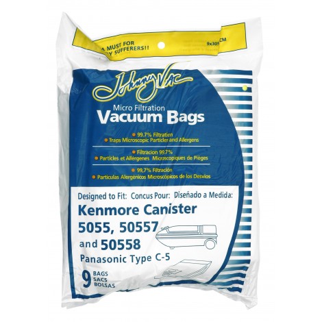 Microfilter Bag for Kenmore 5055, 50557 and 50558, Panasonic Type C-5 Canister Vacuum - Pack of 9 Bags - Envirocare 137-9