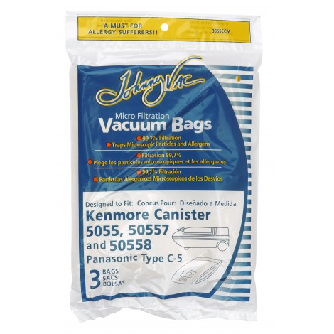 Sac microfiltre pour aspirateur Kenmore modèles 5055, 50557, 50558 et Panasonic C-5 - paquet de 3 sacs - Envirocare 137