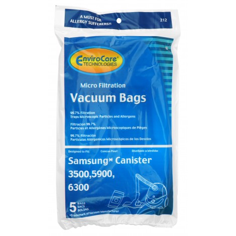 Microfilter Bag for Samsung Canister Vacuum Models 3500, 5900 and 6300 - Pack of 5 Bags - Envirocare 212