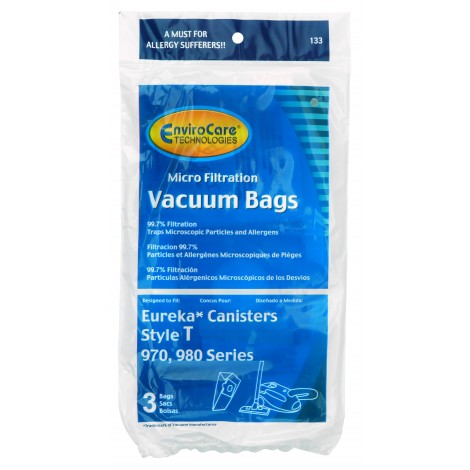 Microfilter Bag for Eureka Type T 970, 980 Series Canister Vacuum - Pack of 3 Bags - Envirocare 133