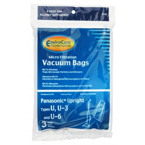 Microfilter Bag for Panasonic Type U, U-3 et U-6 Vacuum - Pack of 3 Bags - Envirocare 816