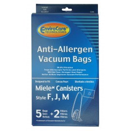 HEPA Microfiltration Bag for Miele Type  F, J and M Canister Vacuum - Pack of 5 Bags + 2 Filters - Envirocare  C205