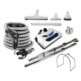 Central Vacuum Kit - 30' (9 m) Silver Electrical Hose - Power Nozzle - Floor Brush - Dusting Brush - Upholstery Brush - Crevice Tool - 2 Telescopic Wands - Hose and Tools Hangers - Grey