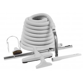 Central Vacuum Kit - 30' (9 m) Hose with Cuff and Handle - Floor Brush - Dusting Brush - Upholstery Brush - Crevice Tool - Telescopic Wand - Hose Hanger - Grey