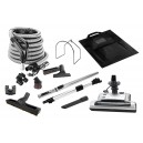 Central Vacuum Kit - 30' (9m) Electric Hose with Ergonomic Handle - Power Nozzle - Floor Brush - Upholstery Brush - Dusting Brush - Crevice Tool - Telescopic Wand - Grey