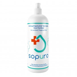 Nettoyant antibactérien pour les mains de Sopuro - sans fragrance - gel hydratant enrichi d'aloès - 1 litre