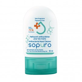 Nettoyant antibactérien pour les mains de Sopuro - sans fragrance - gel hydratant enrichi d'aloès - format de poche (25 ml)