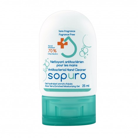 Nettoyant antibactérien pour les mains de Sopuro - sans fragrance - gel hydratant enrichi d'aloès - format de poche (25 ml)