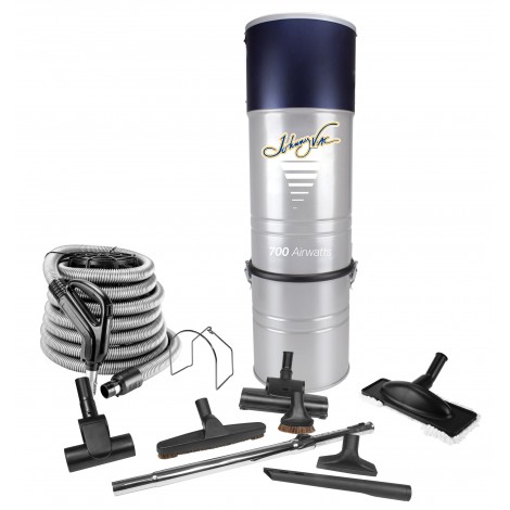 Central Vacuum & Kit - 30' (9 m) Hose - 12" (30 cm) Air Power Nozzle & Floor Brush with Multiple Tools - Mini Air Power Nozzle - Black - Telescopic Wand