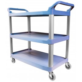 Service / Utility Cart - 3 Shelves - 4 Swivel Casters / Wheels - Blue