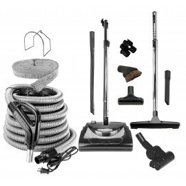 Central Vacuum Cleaner Kit with Brushes, Turbo-Brush, Electric Broom and 35' Hose - Used