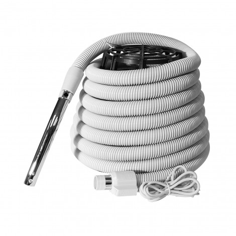 Electrical Hose for Central Vacuum - 30' (9 m) - 1 1/4" (32 mm)  dia - Grey - Straight Handle - Button Lock - Plastiflex SE13011430BCUR