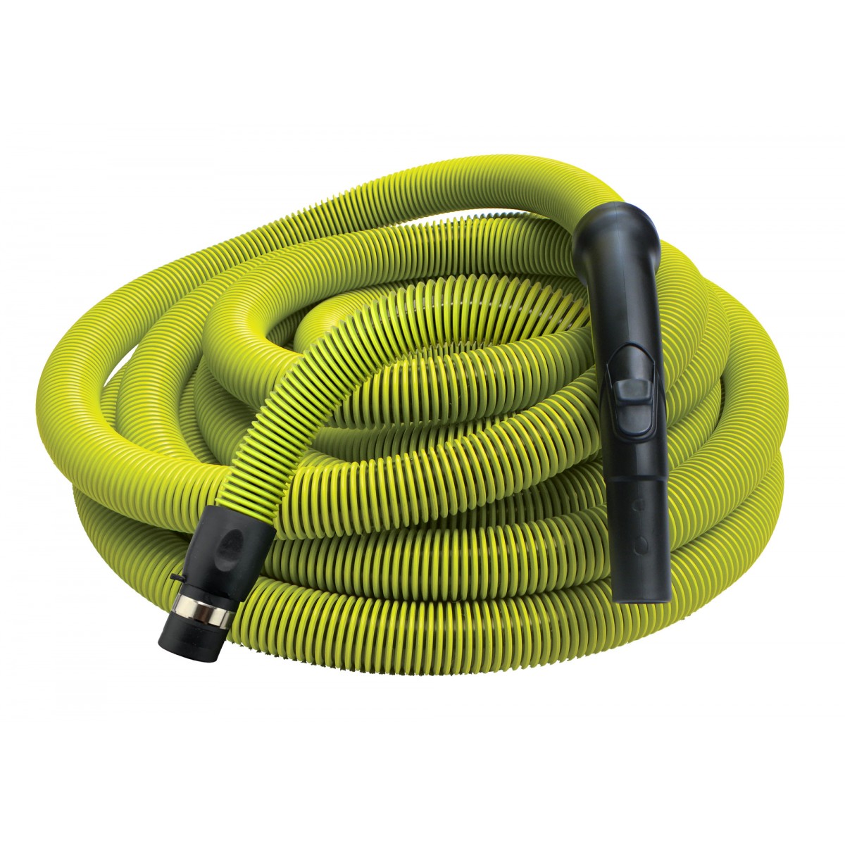 Central Vacuum Hose - 50' (15 m) - 1 1/4 (32 mm) dia - Lime - Black  Plastic Curved