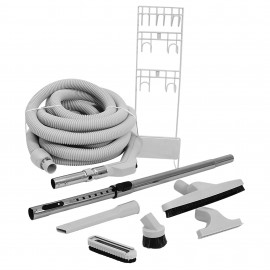 Central Vacuum Kit - 30' (9 m) Hose - Floor Brush - Dusting Brush - Upholstery Brush - Crevice Tool - Telescopic Wand - Tools Hanger - Grey