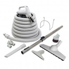 Central Vacuum Kit - 30' (9 m) Hose - Floor Brush Wessel-Werk - Dusting Brush - Upholstery Brush - Crevice Tool - Telescopic Wand - Hose and Tools Hangers - Grey