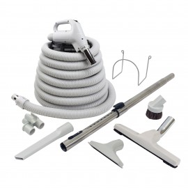 Central Vacuum Kit - 35' (10 m) Hose - Floor Brush - Upholstery Brush - Crevice Tool - Telescopic Wand - Hose and Tools Hangers - Grey