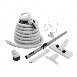 Central Vacuum Kit - 35' (10 m) Hose - Combined Floor and Carpet Brush Wessel-Werk - Dusting Brush - Upholstery Brush - Crevice Tool - Telescopic Wand - Hose and Tools Hangers - Grey