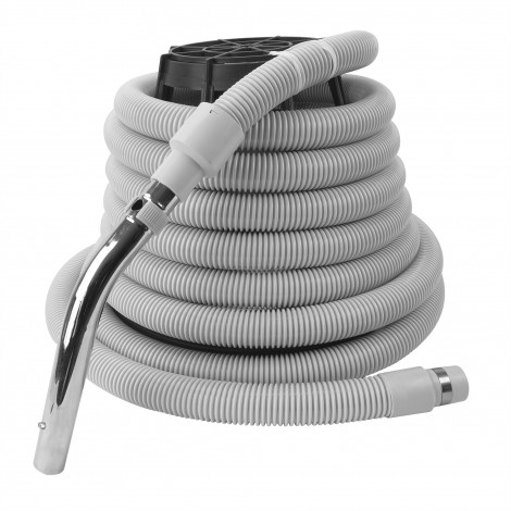 Hose for Central Vacuum - 30' (9 m) - 1 3/8" (35 mm) dia - Grey - Straight Handle - Button Lock - Econo