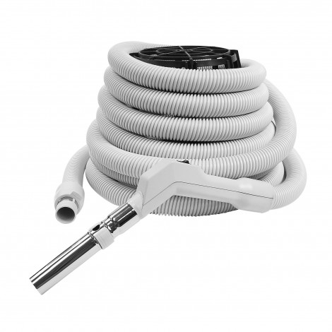 Hose for Central Vacuum - 25' (7 m) - 1 3/8" (35 mm) dia - Grey - Curved Handle - On/Off Button - Plastiflex XE130138025FU