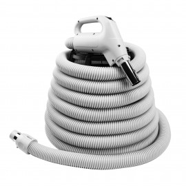 Hose for Central Vacuum - 35'  (10 m) - 1 3/8" (35 mm) dia - Silver - Gas Pump Handle - On/Off Button - Button Lock - Plastiflex  XZ130138035BU3