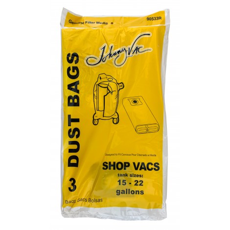 Sac papier pour aspirateur Shop Vac avec capacité du réservoir de 68,2 L à 100L (15 à 22 gallons) - paquet de 3 sacs - 90673