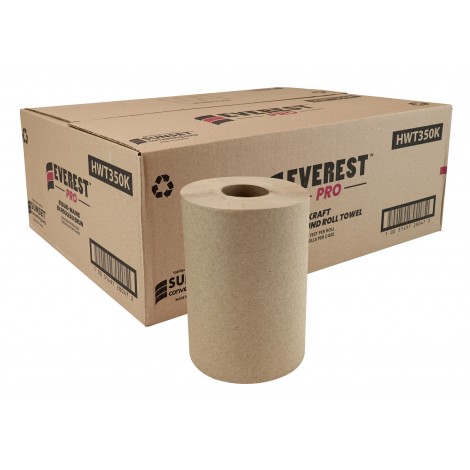 Paper Hand Towel - 7.8" (20 cm)  Width - Roll of 350' (106.7 m) - Box of 12 Rolls - Brown - HWT350K
