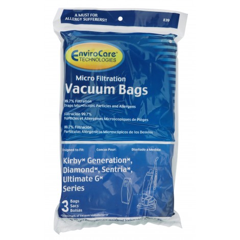 Microfilter Bag for Kirby Generation Vacuum - Pack of 3 Bags - Envirocare 839