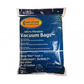 Microfilter Bag for Shop Vac with tank capacity from 15 to 22 gal / 56,8 l to 83,28 l  - Pack of 2 bags - Envirocare 495