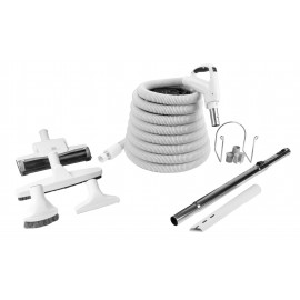 Central Vacuum Kit - 30' (9 m) Grey Hose - Air Nozzle - Floor Brush - Dusting Brush - Upholstery Brush - Crevice Tool -Telescopic Wand - Hose and Tools Hangers
