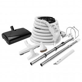 Central Vacuum Cleaner Kit - 30' (9 m) Electrical Hose - Deluxe Sweep n Groom Power Nozzle - Floor Brush - Dusting Brush - Upholstery Brush - Crevice Tool - 2 Telescopic Wands - Hose and Tools Hangers - Grey