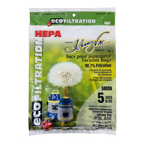 HEPA Microfilter Bag for Johnny Vac Vacuum JV125 and JV202 - Pack of 5 Bags