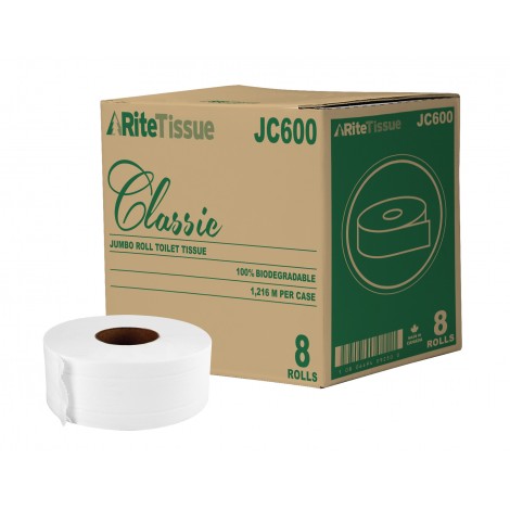 Commercial Bathroom Tissue - 2-Ply - Box of 8 Rolls - 3,3" x 600' (8,4 cm x 182,8 m) - Sunset JC600