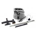 Ensemble pour aspirateur central - boyau 9 m (30') poignée pompe à gaz argent - brosse à plancher - brosse à épousseter - brosse pour meubles - outil de coins - manchon télescopique - supports pour boyau et outils - noir