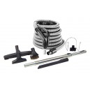 Central Vacuum Kit - 30' (9 m) Silver Hose Gas Pump Handle - Floor Brush - Dusting Brush - Upholstery Brush - Crevice Tool - Telescopic Wand - Hose and Tools Hangers - Black