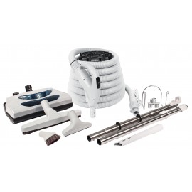 Central Vacuum Kit - 30 ' (9 m) Electrical Hose - Grey Power Nozzle - Floor Brush - Dusting Brush - Upholstery Brush - Crevice Tool - 2 Telescopic Wands - Hose and Tools Hangers - Grey