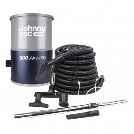 Central Vacuum Johnny Vac - JV600C30 - Silent - Compact - 600 Airwatts - 3 gal (12 L) Tank Capacity - Wall Mount Bracket - HEPA Bag - Foam Filter - 30' (9 m) Hose - Accessories Kit