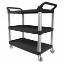 Service / Utility Cart - 3 Shelves - 4 Swivel Casters / Wheels - Black